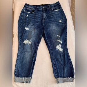 Judy Blue Dark Wash Distressed Relaxed Fit Jeans size 18